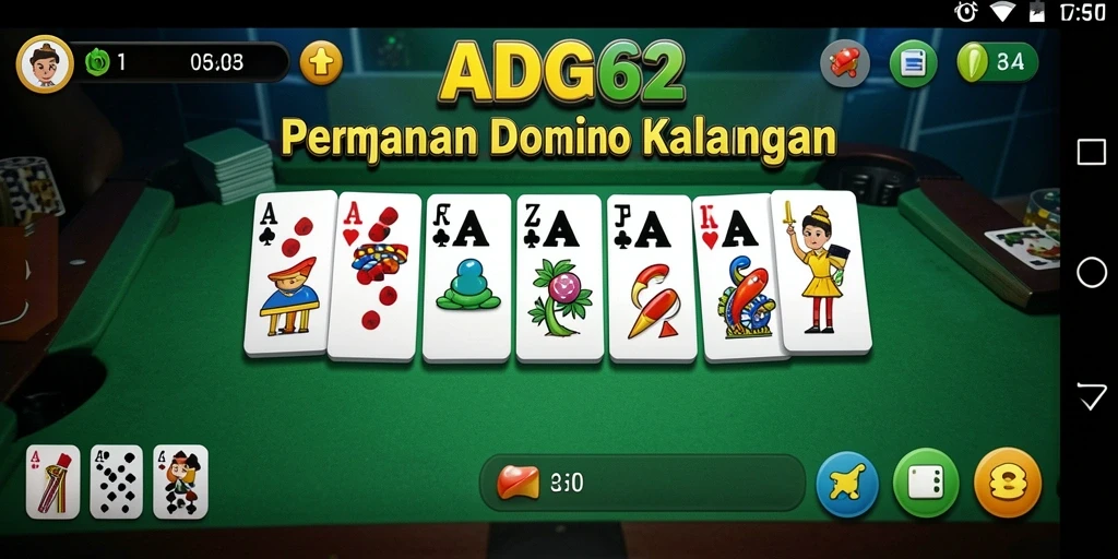 Tangkapan layar utama <strong>ADG62</strong> menampilkan serunya permainan Domino yang menghibur.