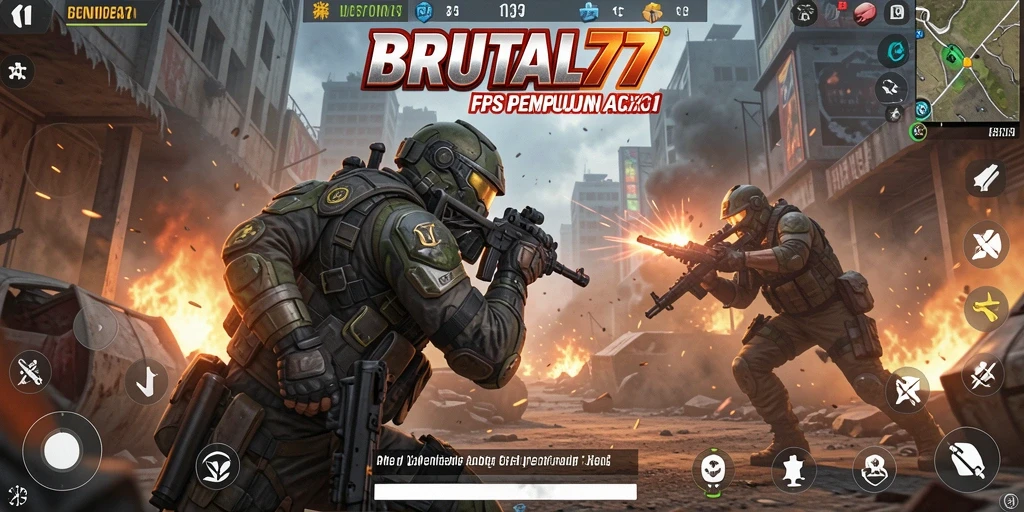 Tampilan gameplay intens di BRUTAL77 dengan grafis menawan.