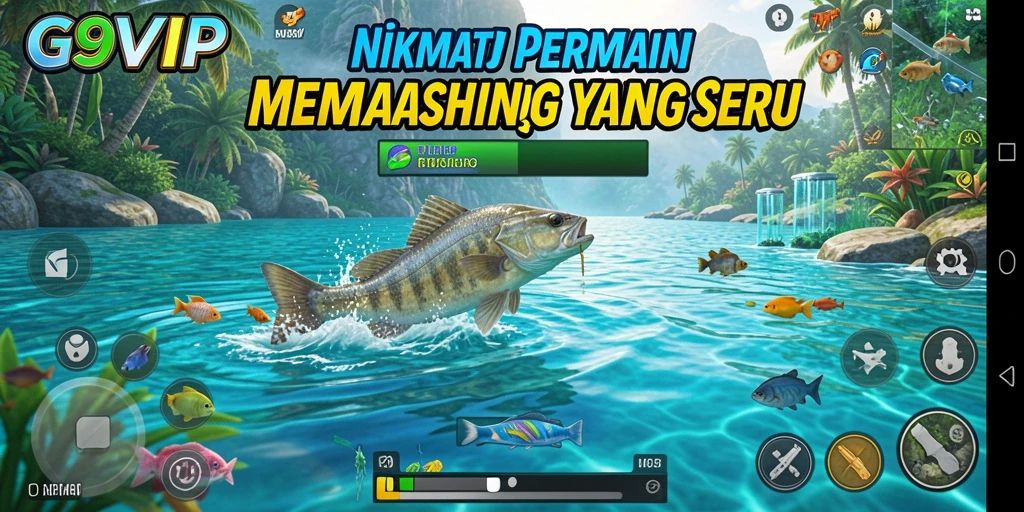 Tampilan gameplay G9VIP yang menakjubkan saat memancing.