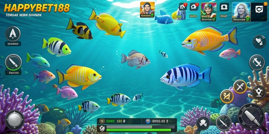 Tampilan gameplay seru dalam HAPPYBET188 saat menembak ikan.