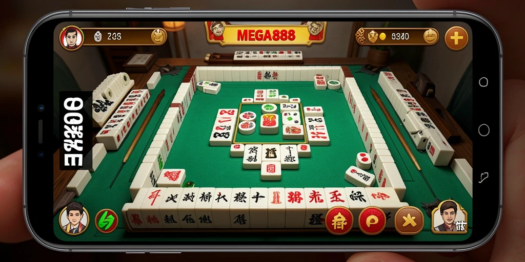 Screenshot gameplay MEGA888 yang menampilkan serunya permainan Mahjong.