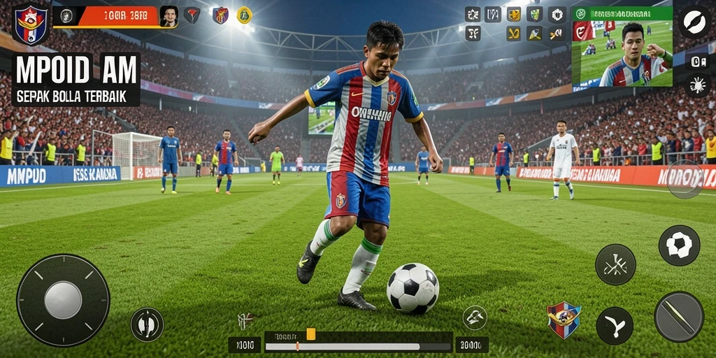 Tampilan gameplay MPOID dengan aksi sepak bola yang mendebarkan.