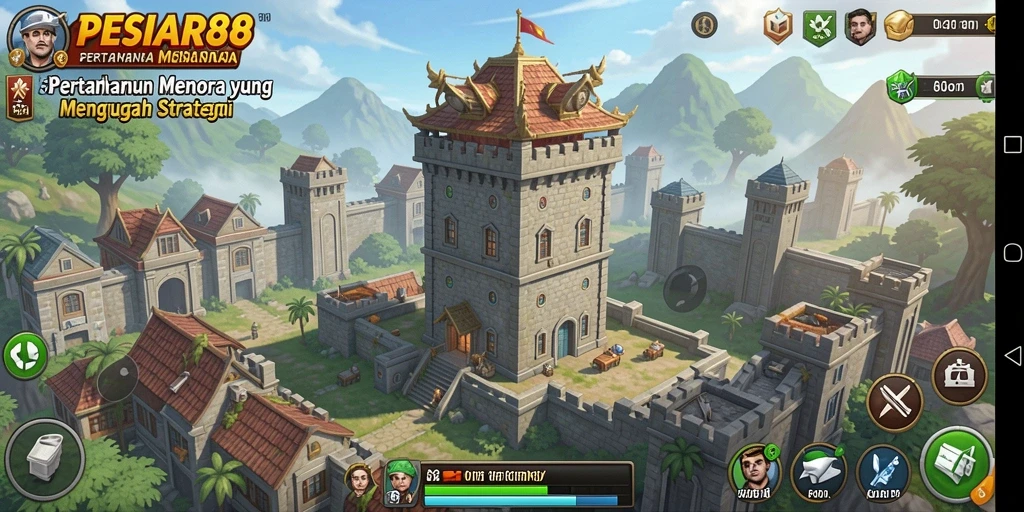 Tampilan gameplay PESIAR88 dengan aksi menara dan strategi bertahan.