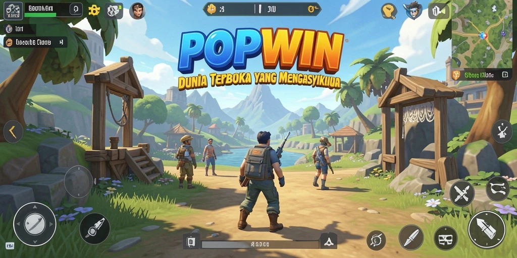 Tangkapan layar dari game POPWIN yang menunjukkan dunia terbuka yang luas.